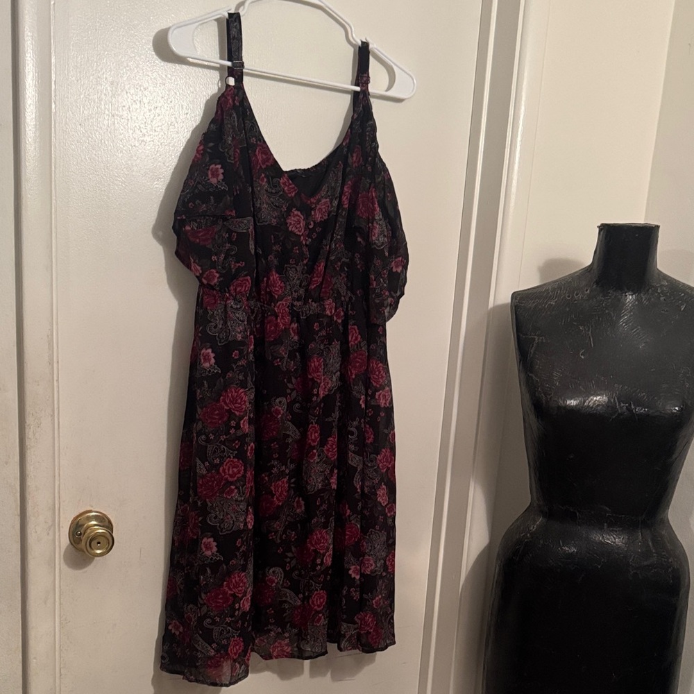 Torrid Black Dress with Red Floral Design